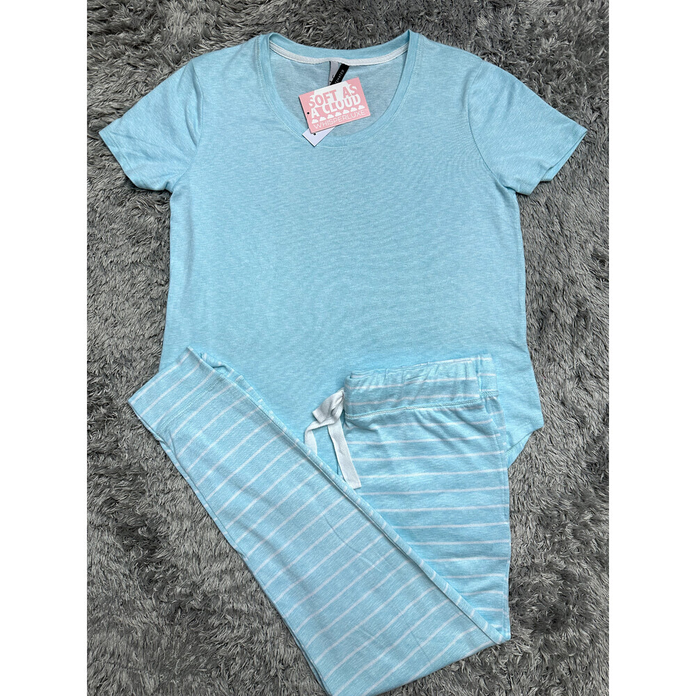 Jaclyn Intimates Women's T-Shirt & Joggers Sleep 2-Piece Set In Blue Size L